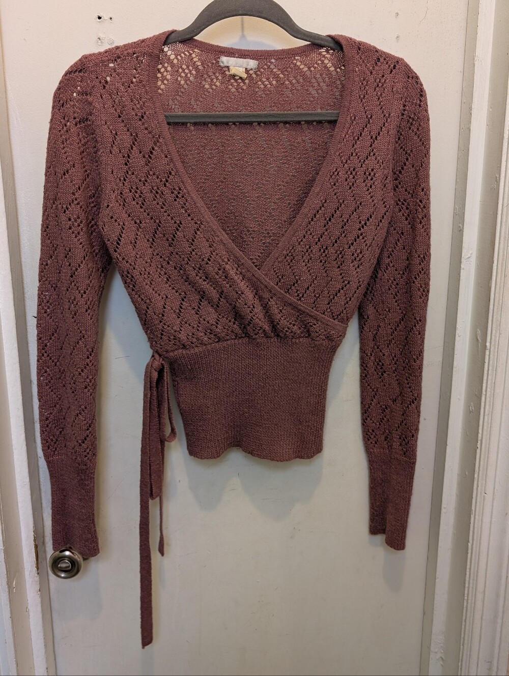 Urban Outfitters Mauve Pink Knit Sweater S Long Sleeve V-Neck Faux Wrap Side Tie